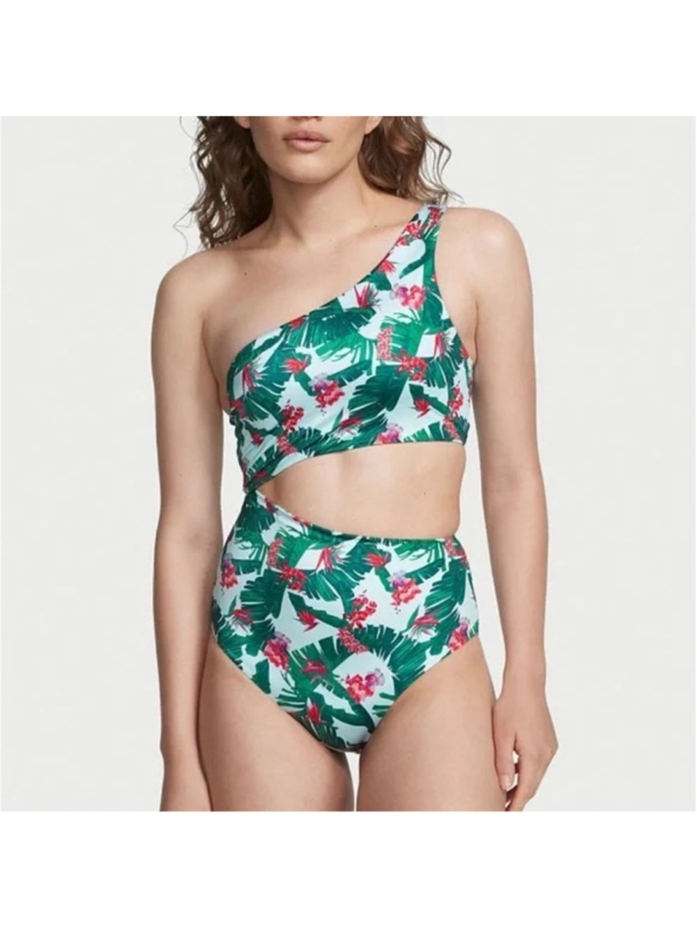 Women's Victoria's Secret Green Red Floral One Piece Swimsuit L